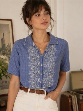 Vintage Koret City Blues Embroidered Chambray Shirt | Large Petite